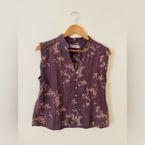 Eddie Bauer Purple Floral Sleeveless Blouse